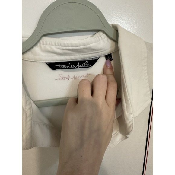 Travis Mathew Shirt Men's Large White Short Sleeve Classic‎ Stretch Golf Polo - Picture 2 of 4